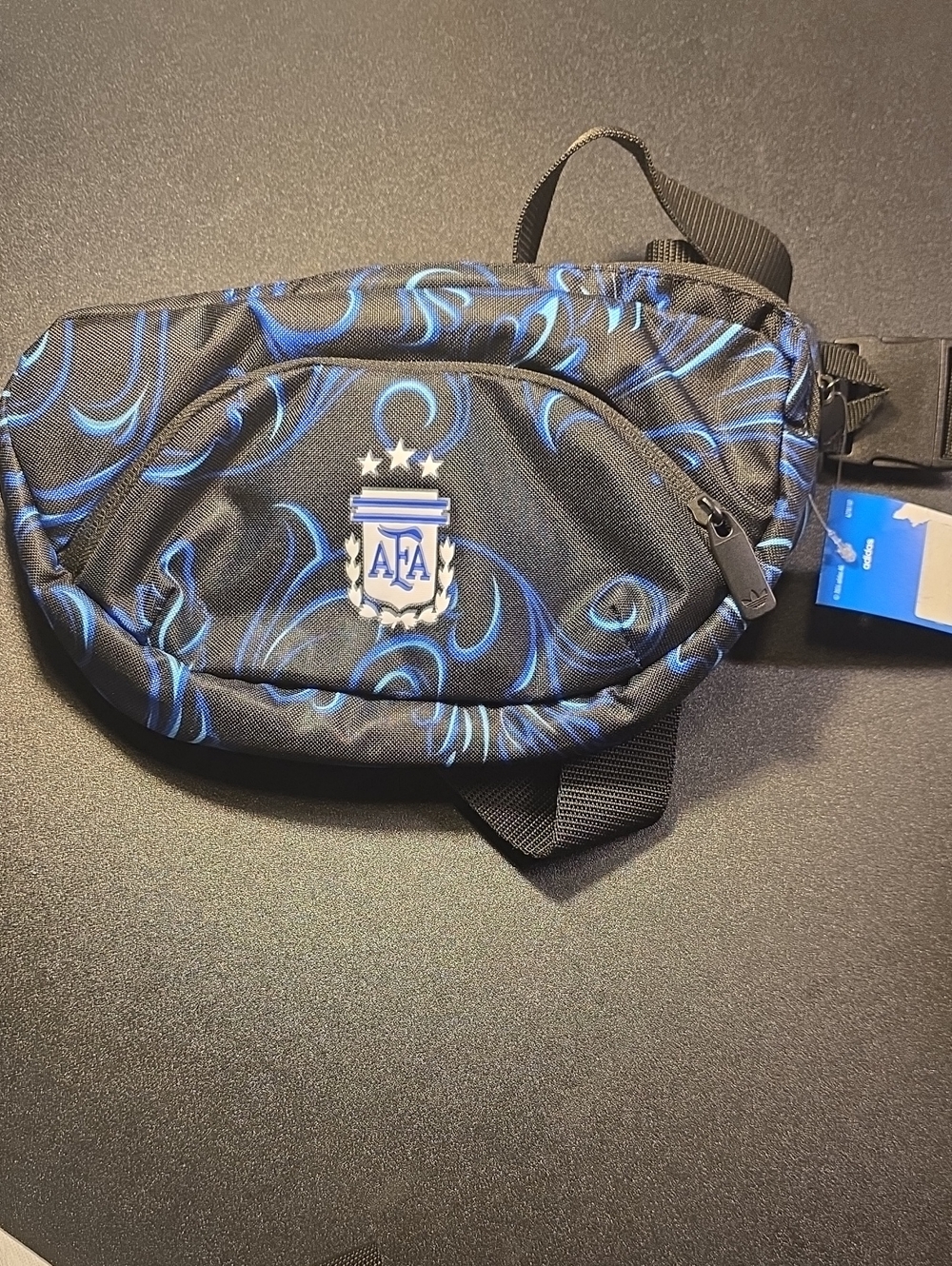 FA Black Argentina Fanny Pack Crossover Bag with Blue Swirl Pattern